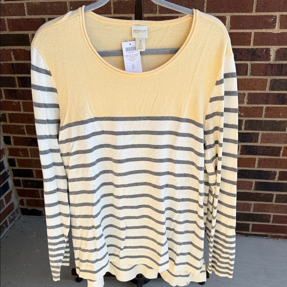 Striped Long Sleeve Top in Yellow and Gray